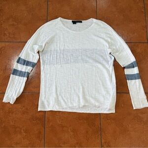 White Long Sleeve Top with Gray Stripes